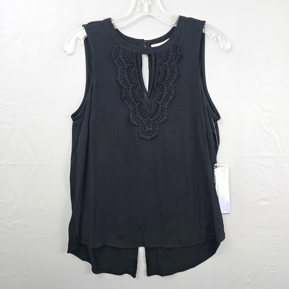 Pale Sky Sleeveless Hi Low Hem‎ Lace Front Slit Tail Bottom Women Shirt S New